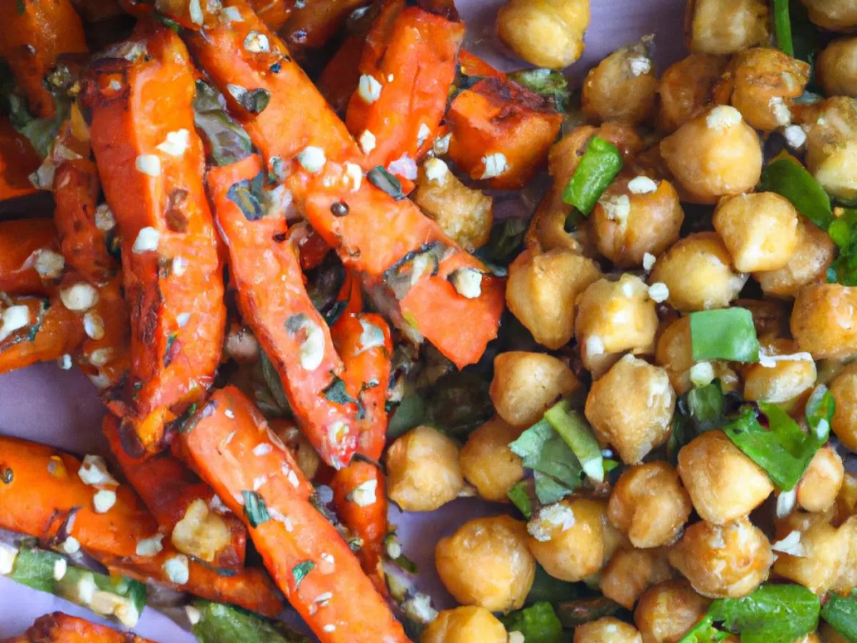 Sesame Scallion Chickpeas Served with Roasted Sweet Potato & Roasted Carrots Sesame Scallion Chickpeas Served with Roasted Sweet Potato & Roasted Carrots