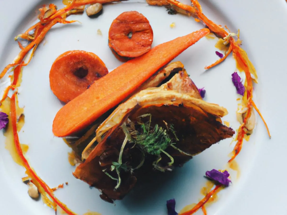 Vegan Napoleons Served with Roasted Sweet Potato & Roasted Carrots Vegan Napoleons Served with Roasted Sweet Potato & Roasted Carrots