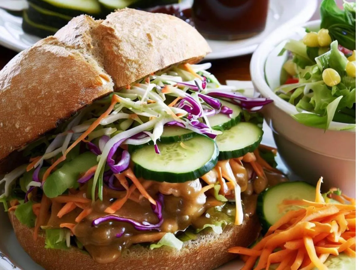 Vegan Gluten-Free Veggie Sandwich with Mixed Greens Side Salad (No Cheese) Vegan Gluten-Free Veggie Sandwich with Mixed Greens Side Salad (No Cheese)