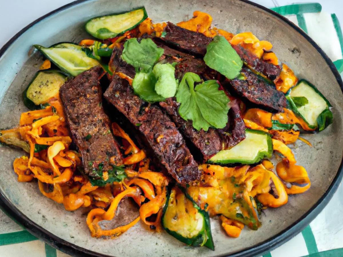 Grilled Steak Sweet Potato Noodles Bowl with Chili Cucumbers + Bok Choy (Scallion Chimichurri)