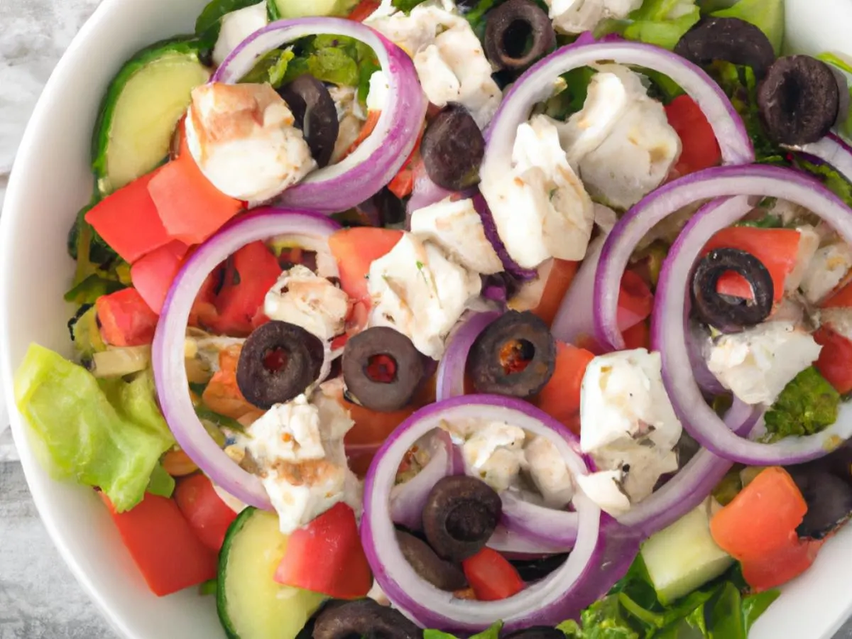 Greek Salad w/ Diced Chicken and Italian Dressing Greek Salad w/ Diced Chicken and Italian Dressing