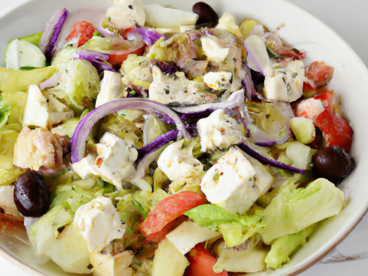 Greek Salad w/ Diced Chicken and Blue Cheese Dressing Greek Salad w/ Diced Chicken and Blue Cheese Dressing