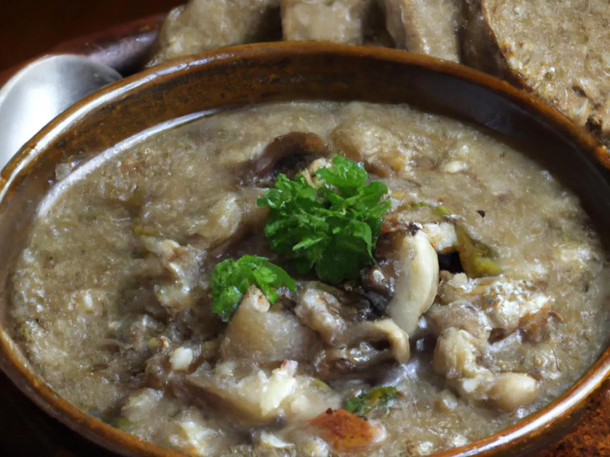 16oz Mushroom Barley Soup with Rye Bread 16oz Mushroom Barley Soup with Rye Bread