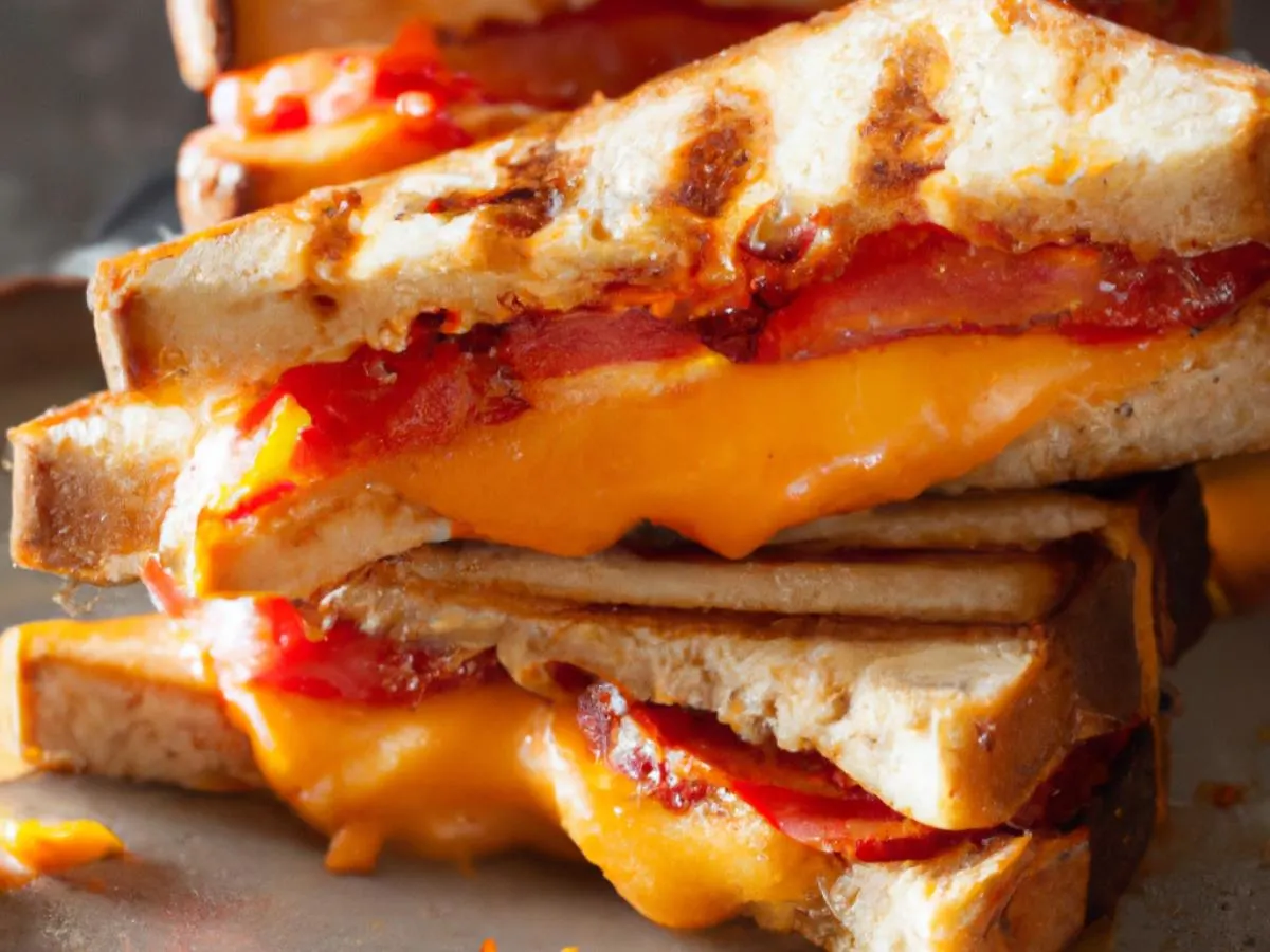 Grilled Cheese, Tomato & Bacon with American Cheese on White Bread Grilled Cheese, Tomato & Bacon with American Cheese on White Bread