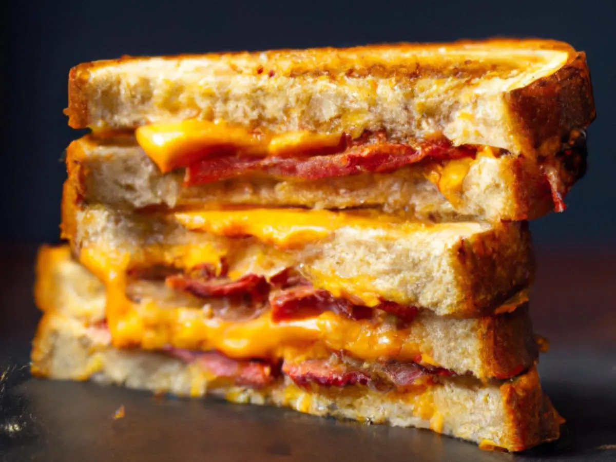 Grilled Cheese, Tomato & Bacon with Cheddar Cheese on White Bread Grilled Cheese, Tomato & Bacon with Cheddar Cheese on White Bread