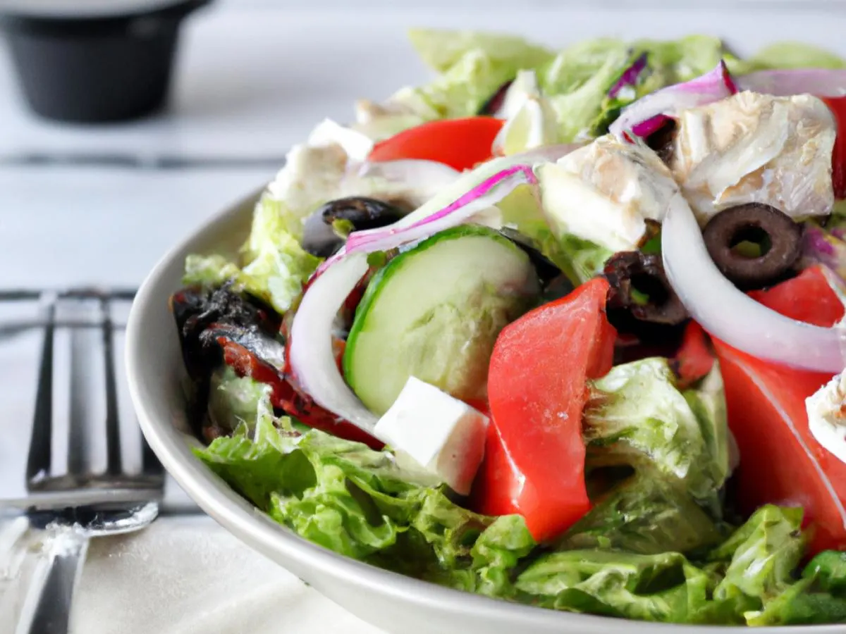 Greek Salad w/ Diced Chicken and Italian Dressing Greek Salad w/ Diced Chicken and Italian Dressing