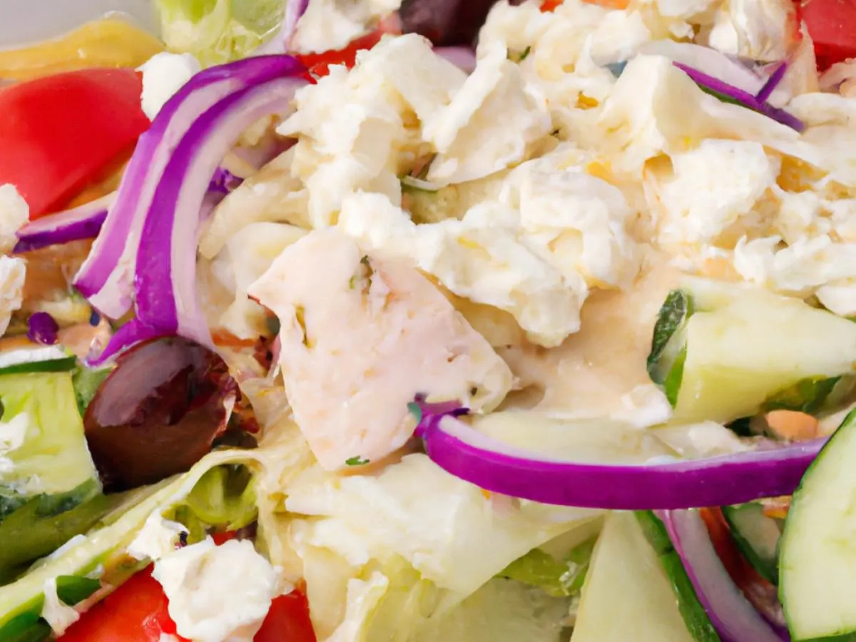 Greek Salad w/ Diced Chicken and Blue Cheese Dressing Greek Salad w/ Diced Chicken and Blue Cheese Dressing