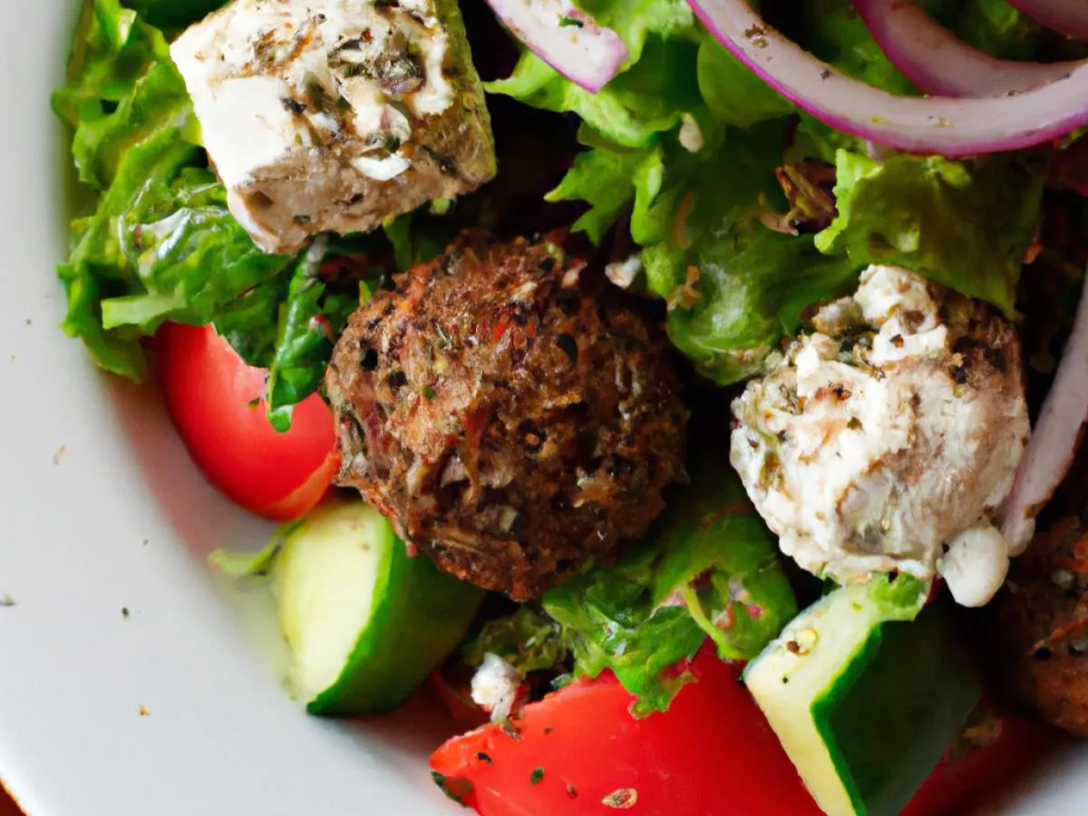 Individual Greek Salad with Falafel Balls (Vegetarian) Individual Greek Salad with Falafel Balls (Vegetarian)