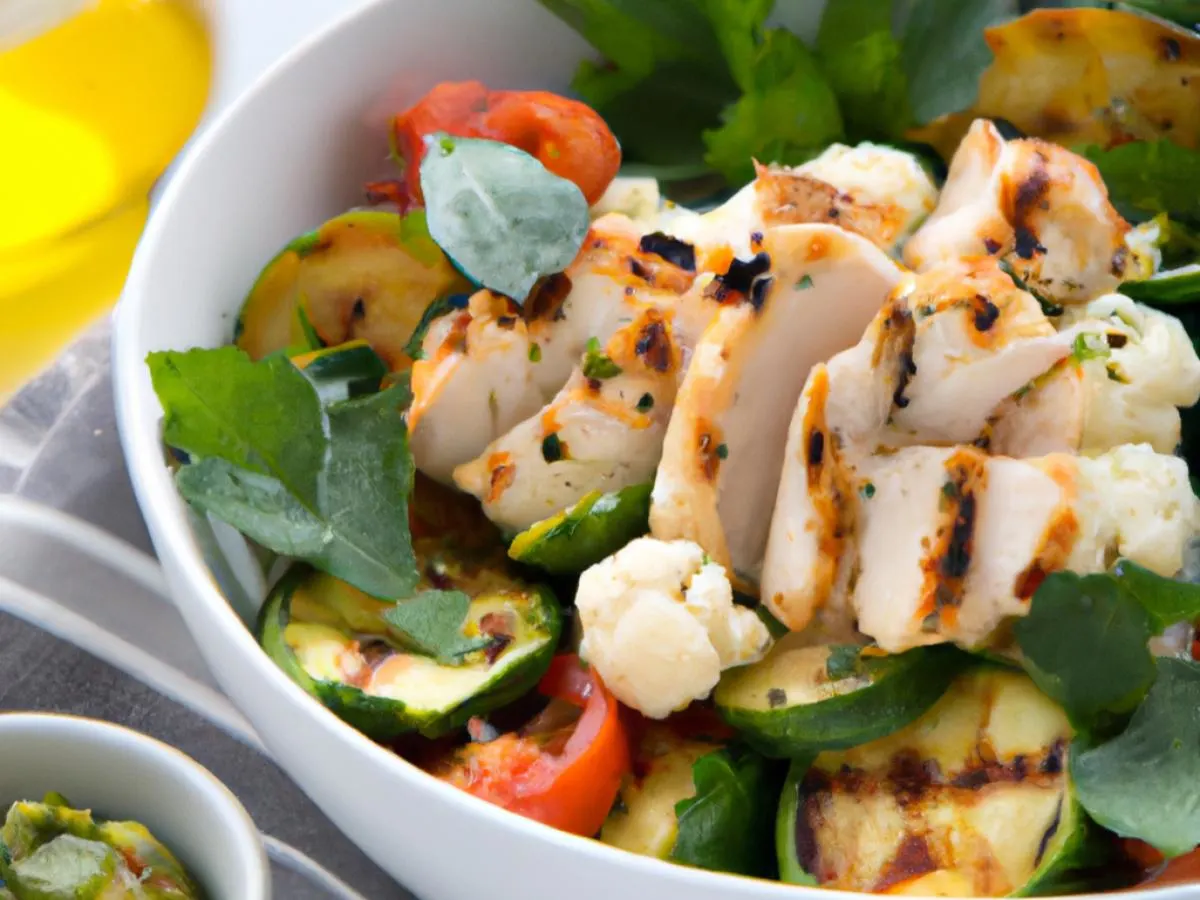 Allergen - Free Vegetable Bowl with Grilled Chicken and Gremolata Sauce