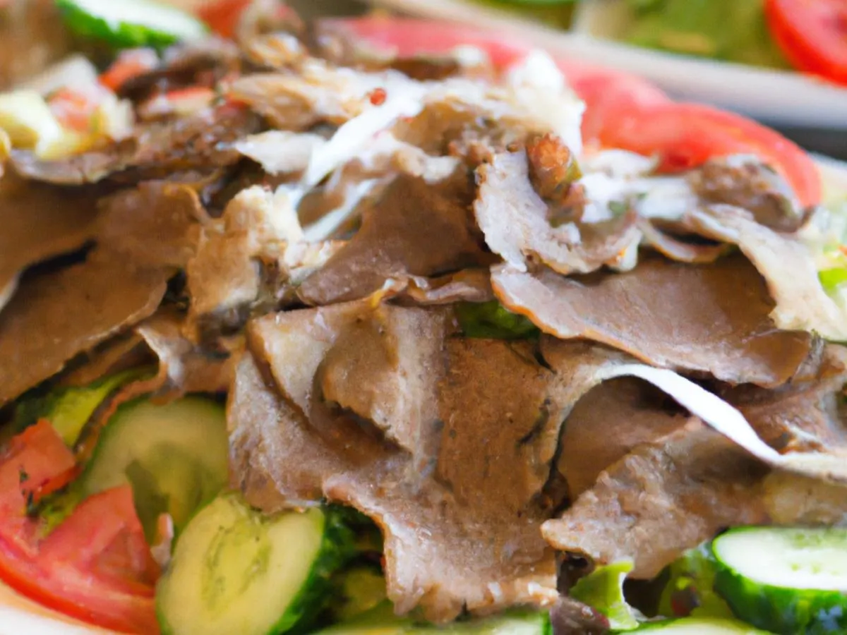 Lamb & Beef Gyro Meat Plate w/ Roasted Vegetables & Mediterranean Salad (GF, DF) Lamb & Beef Gyro Meat Plate w/ Roasted Vegetables & Mediterranean Salad (GF, DF)