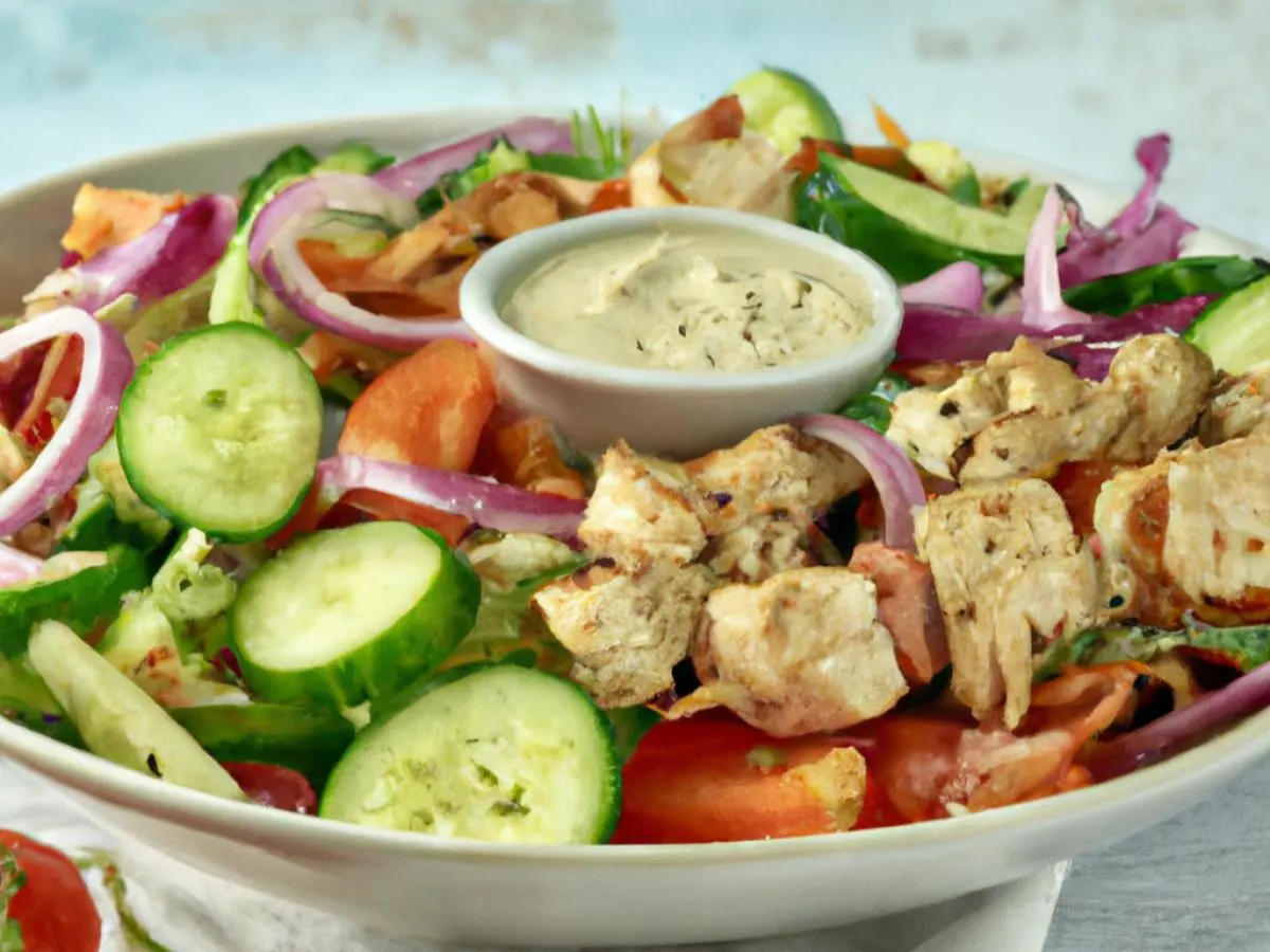 Individual Mediterranean Salad with Chicken Kebab (Dairy-Free) Individual Mediterranean Salad with Chicken Kebab (Dairy-Free)