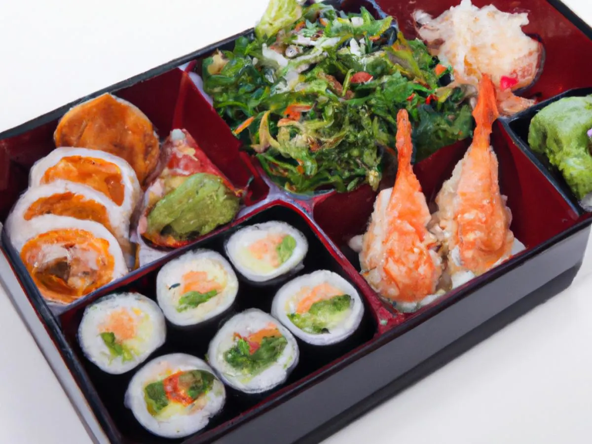California Roll, Spicy Shrimp Salad Inari, Wakame Salad, Pork & Chicken Gyoza California Roll, Spicy Shrimp Salad Inari, Wakame Salad, Pork & Chicken Gyoza