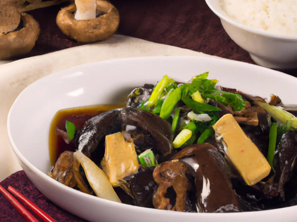 Pig's Intestine in Brown Sauce & Crispy Tofu served with White Rice Pig's Intestine in Brown Sauce & Crispy Tofu served with White Rice