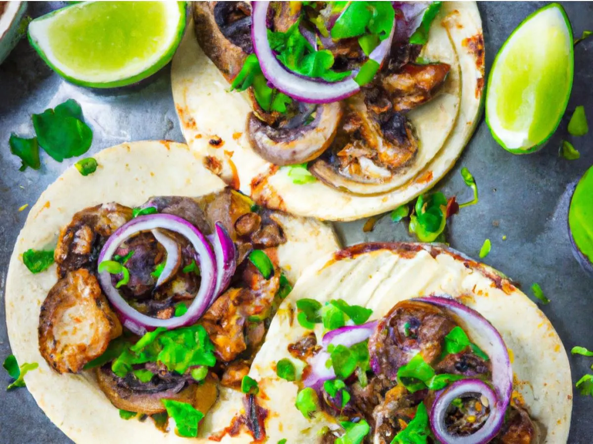 Mushroom Tacos on Corn Tortillas with Red Cabbage Salad