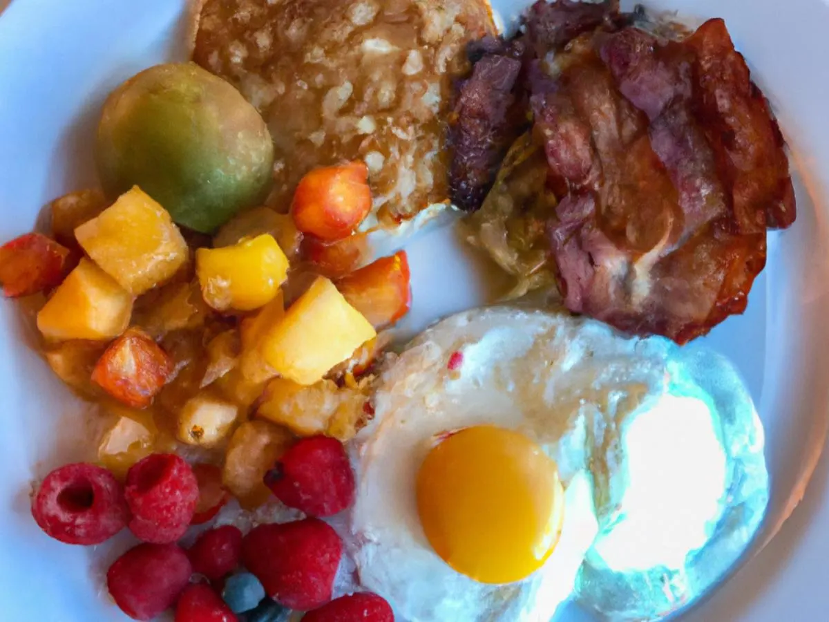 Eggs and Bacon Box with Fruits and Hash