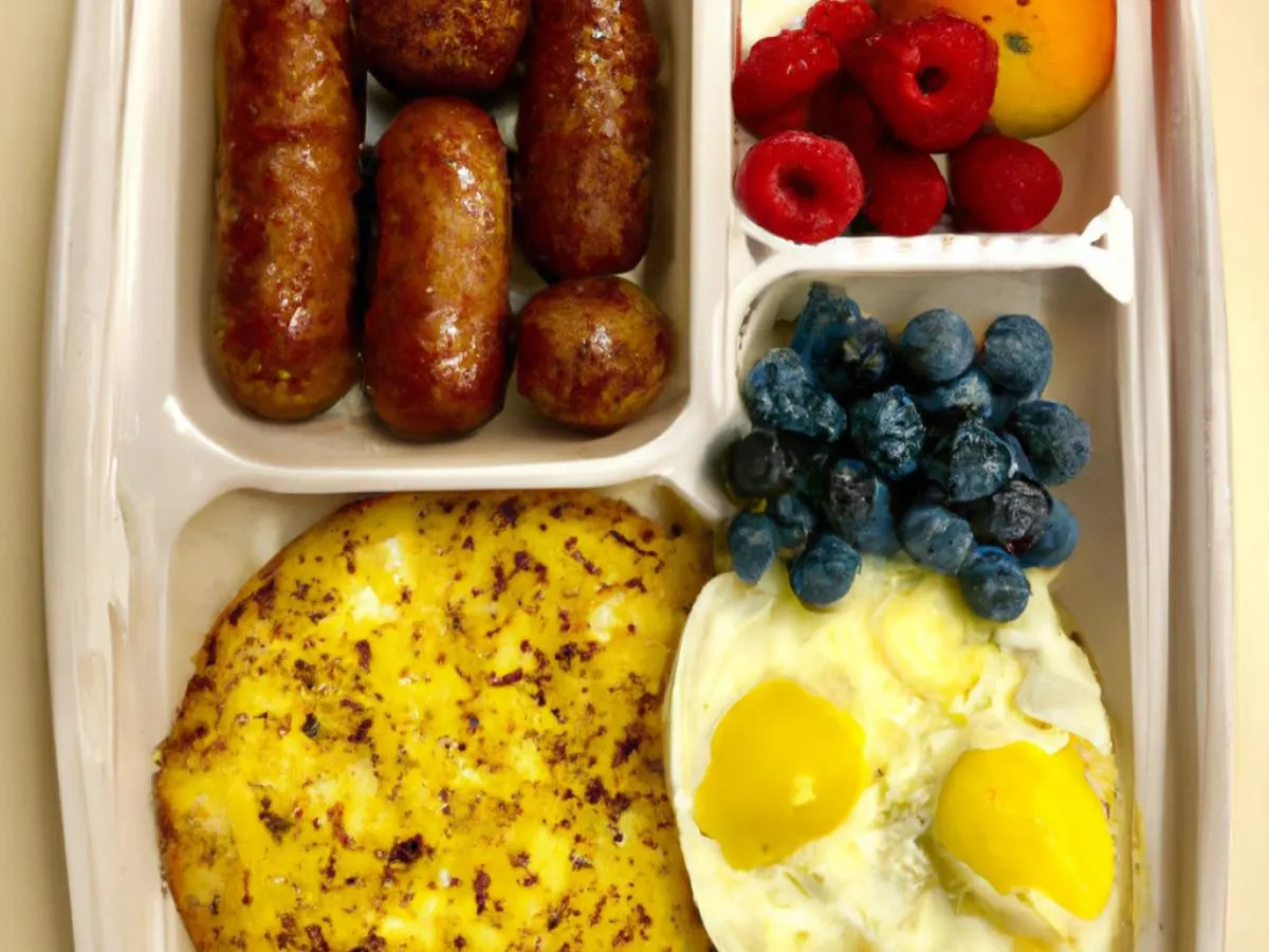 Eggs and Sausage Box with Fruits and Hash