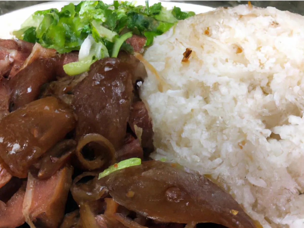 Beef With Scallions & Marinated Pig Feet served with White Rice Beef With Scallions & Marinated Pig Feet served with White Rice