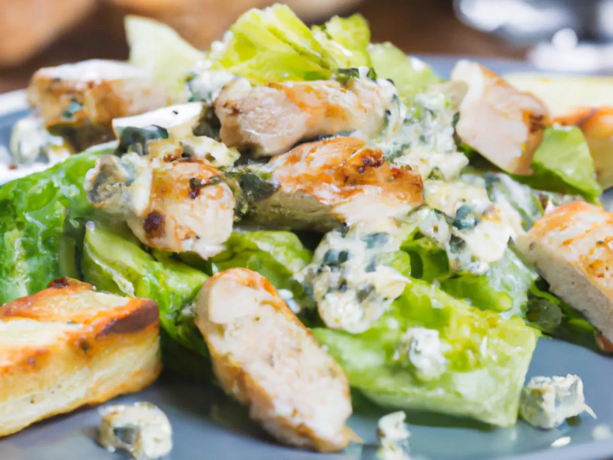 Caesar Salad with Chicken Souvlaki and Blue Cheese & Pita Caesar Salad with Chicken Souvlaki and Blue Cheese & Pita