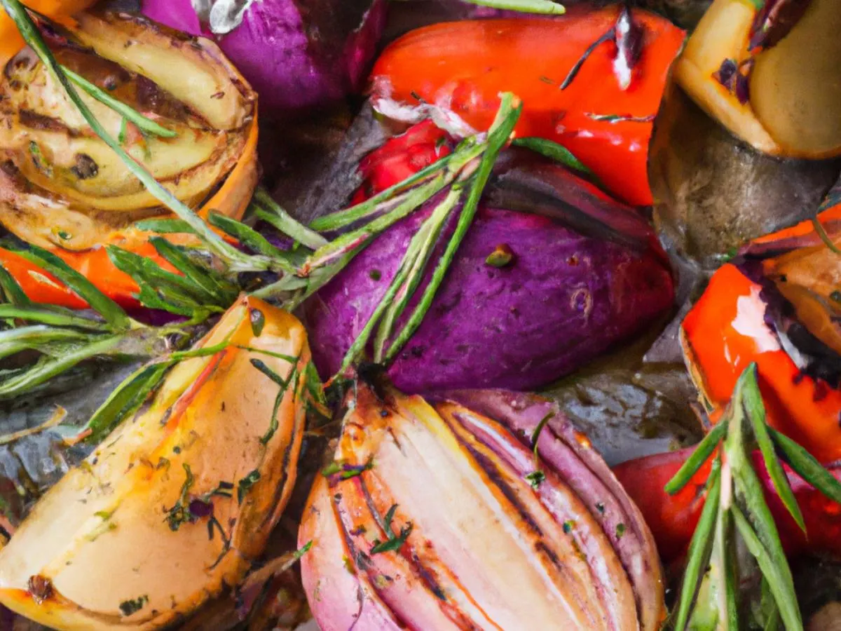Seasonal Roasted Vegetable With Fresh Herbs, Roasted Shallots Seasonal Roasted Vegetable With Fresh Herbs, Roasted Shallots