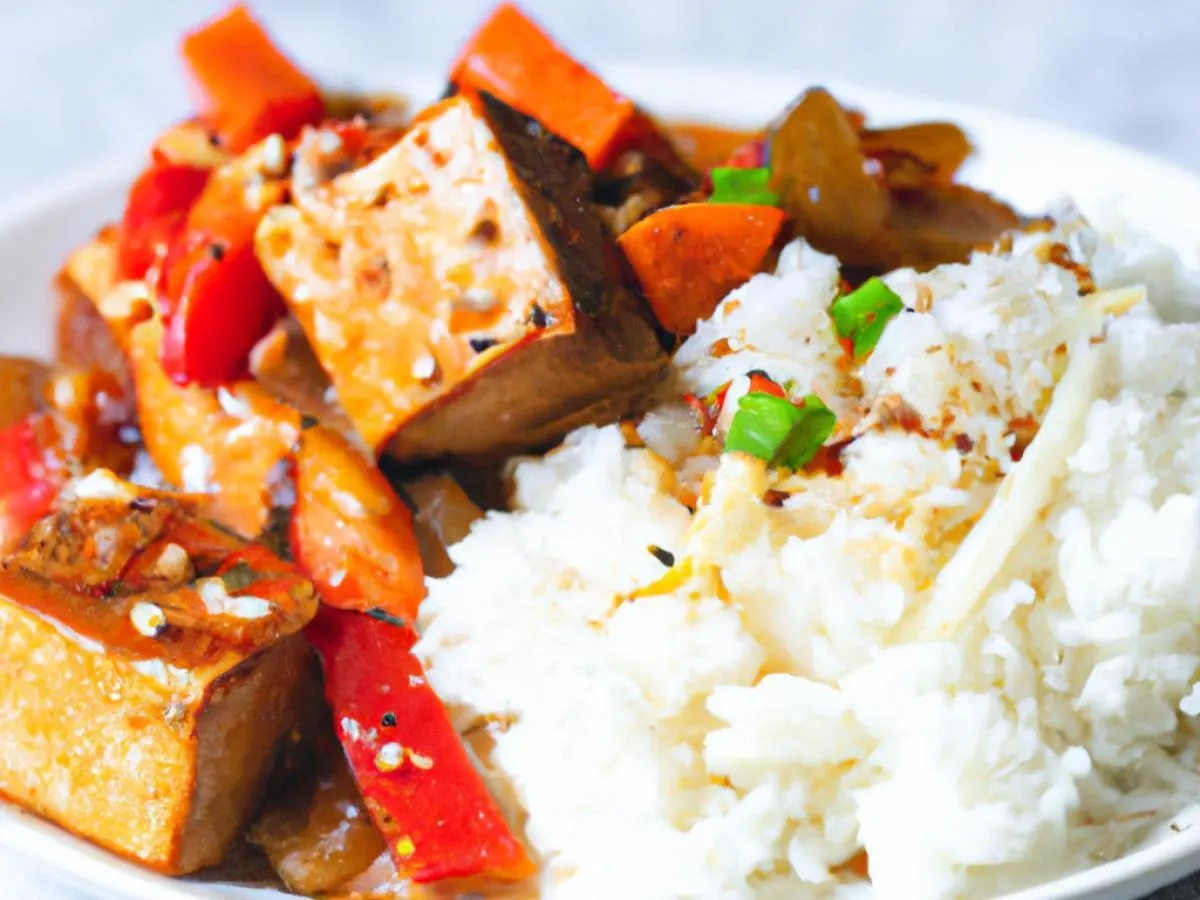 Spicy Tofu Teriyaki With White Rice and Veggies Spicy Tofu Teriyaki With White Rice and Veggies