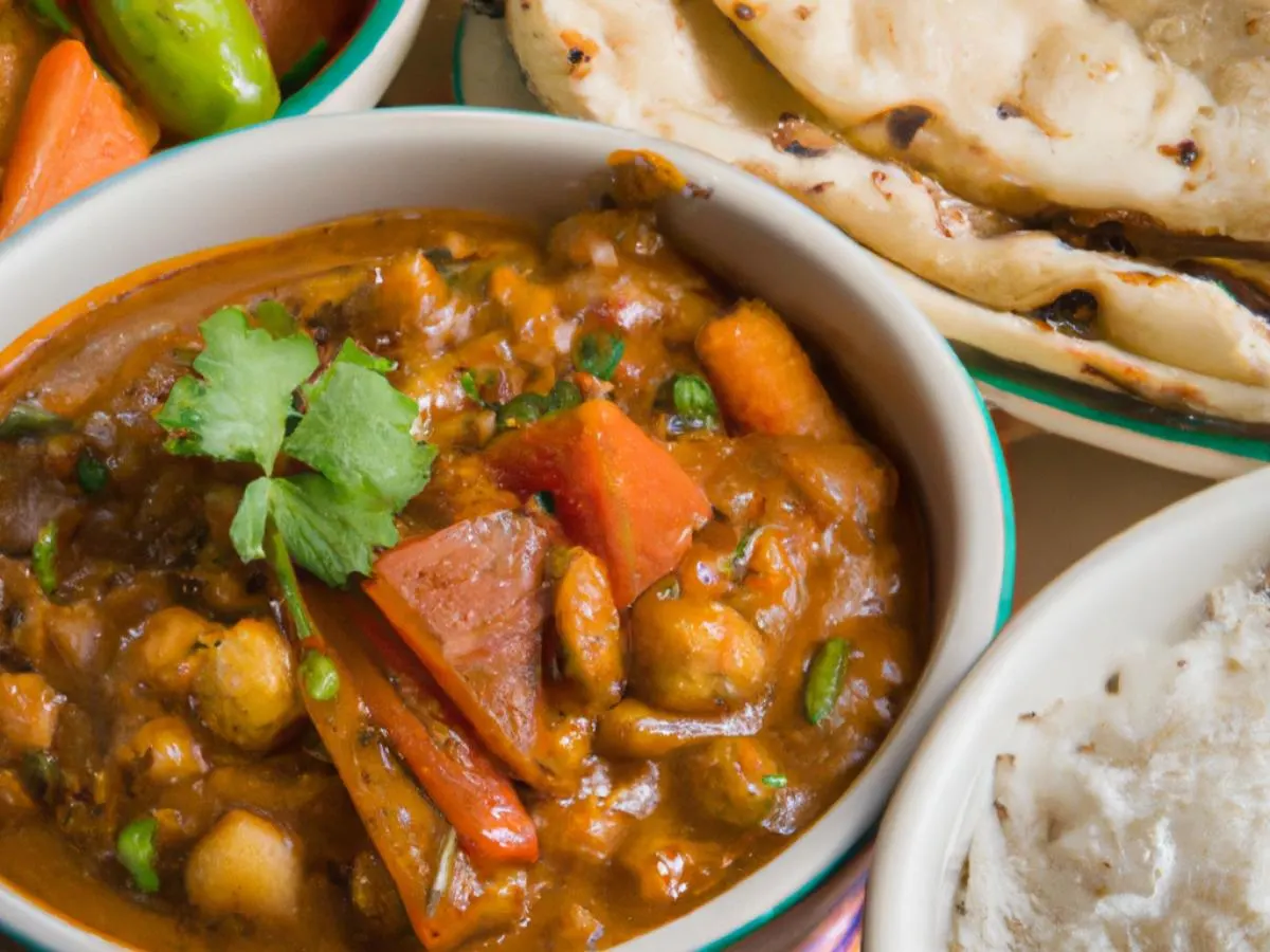 Chana Masala with Mixed Vegetable Curry, Basmati Rice, and Naan Chana Masala with Mixed Vegetable Curry, Basmati Rice, and Naan