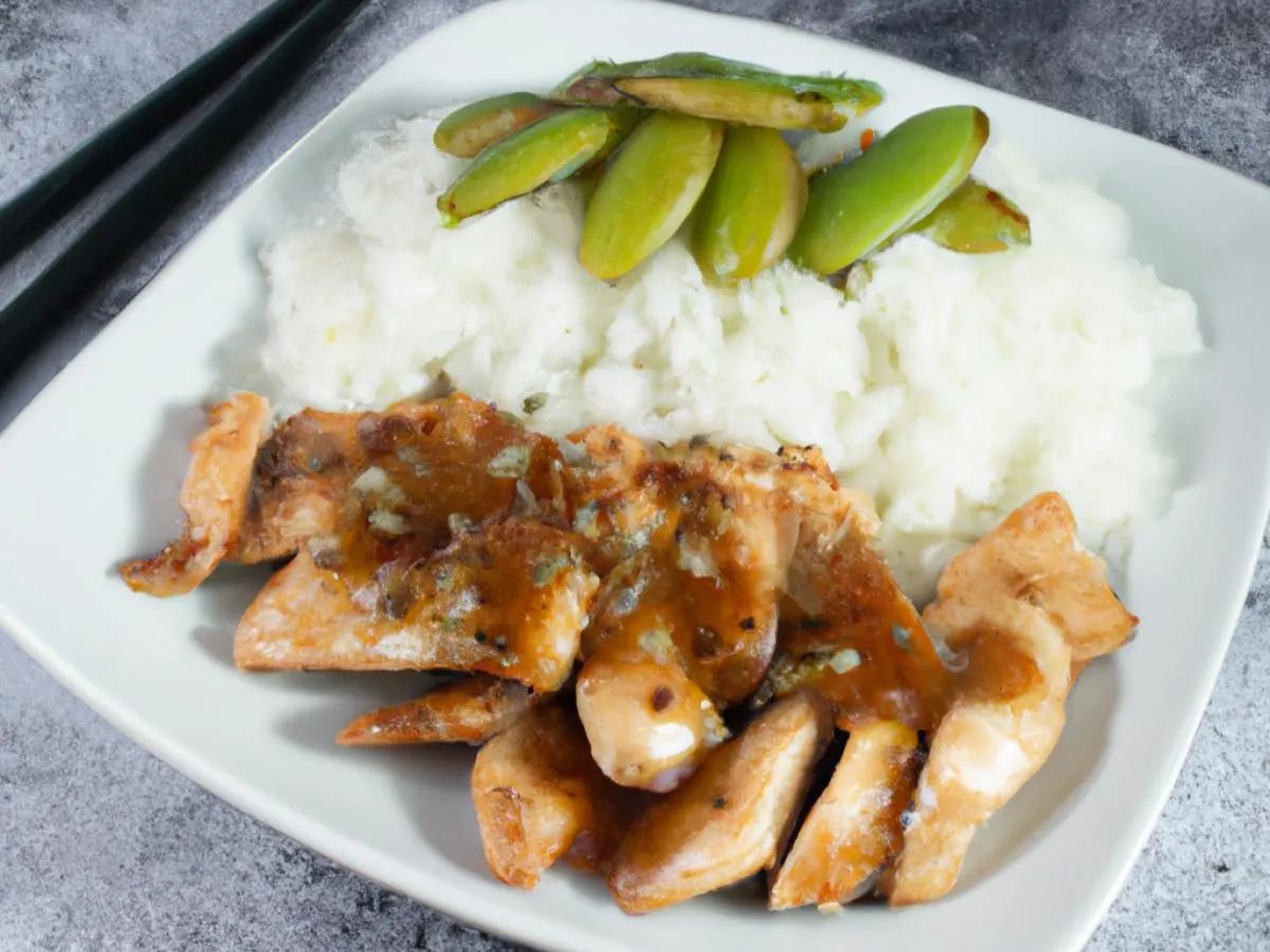 Chicken Teriyaki with white rice and edamame