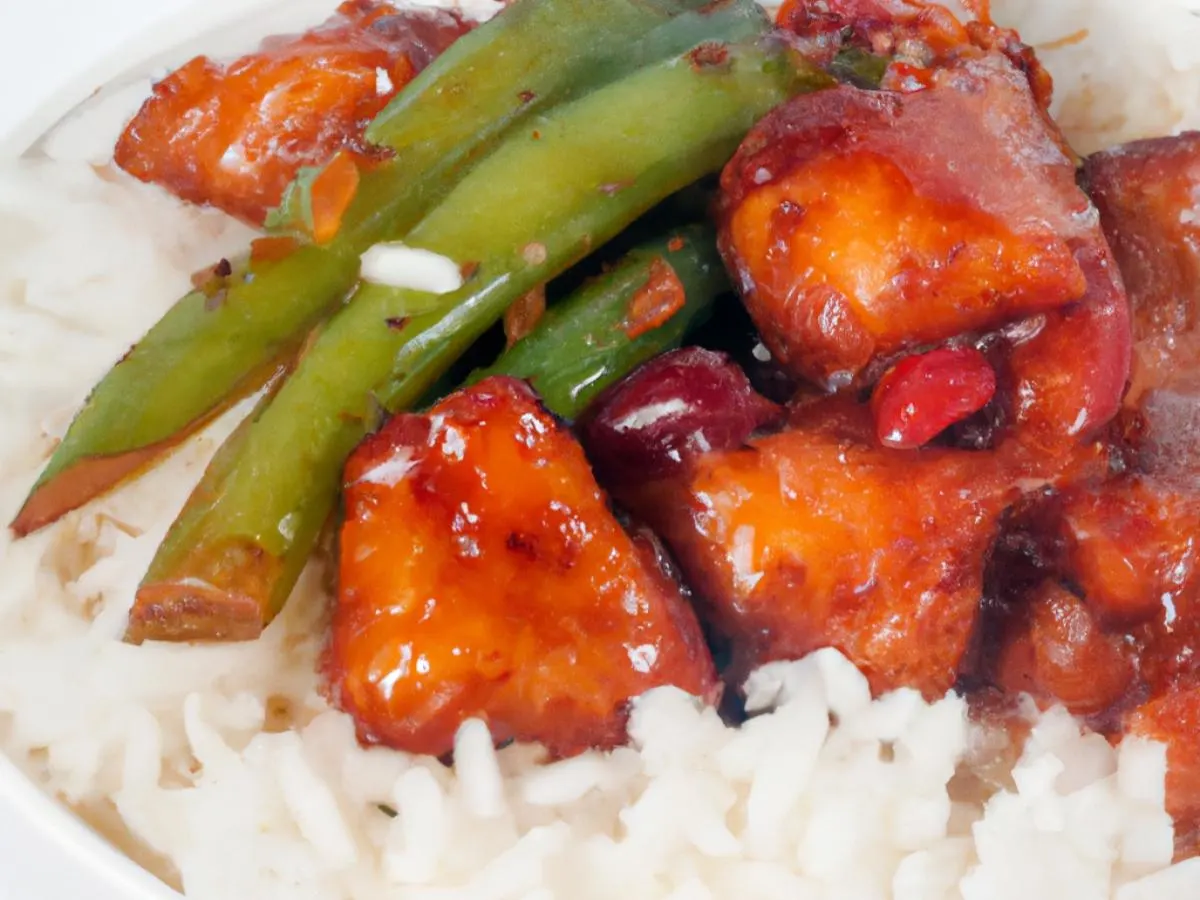 General Tso Chicken with White Rice & Sauteed String Beans