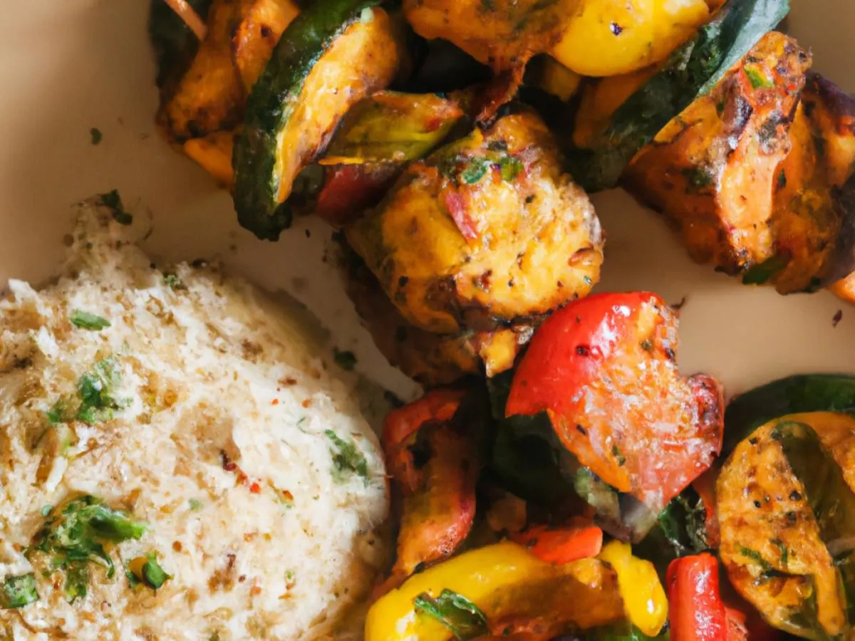 Gluten Free Chicken Kabab and Roasted Veggies Served With Steamed White Rice Gluten Free Chicken Kabab and Roasted Veggies Served With Steamed White Rice