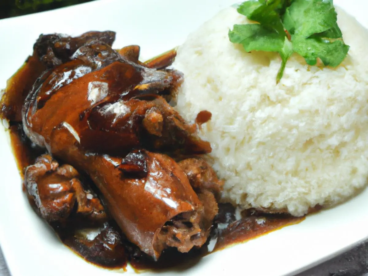 Braised Chicken in Brown Sauce & Celery With Dry Chili served with White Rice Braised Chicken in Brown Sauce & Celery With Dry Chili served with White Rice