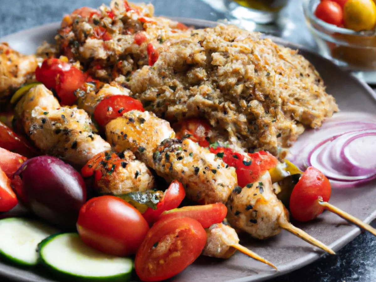 Two Gluten Free Chicken Skewers with Mediterranean Quinoa & Kale Salad Two Gluten Free Chicken Skewers with Mediterranean Quinoa & Kale Salad