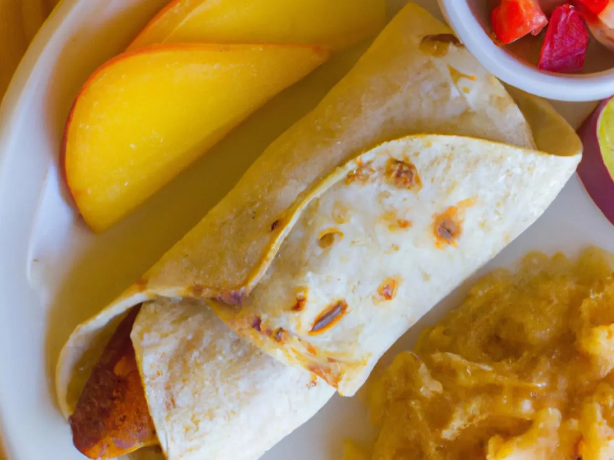 Chorizo Breakfast Wrap With Hash Potatoes and Fresh Fruit Chorizo Breakfast Wrap With Hash Potatoes and Fresh Fruit