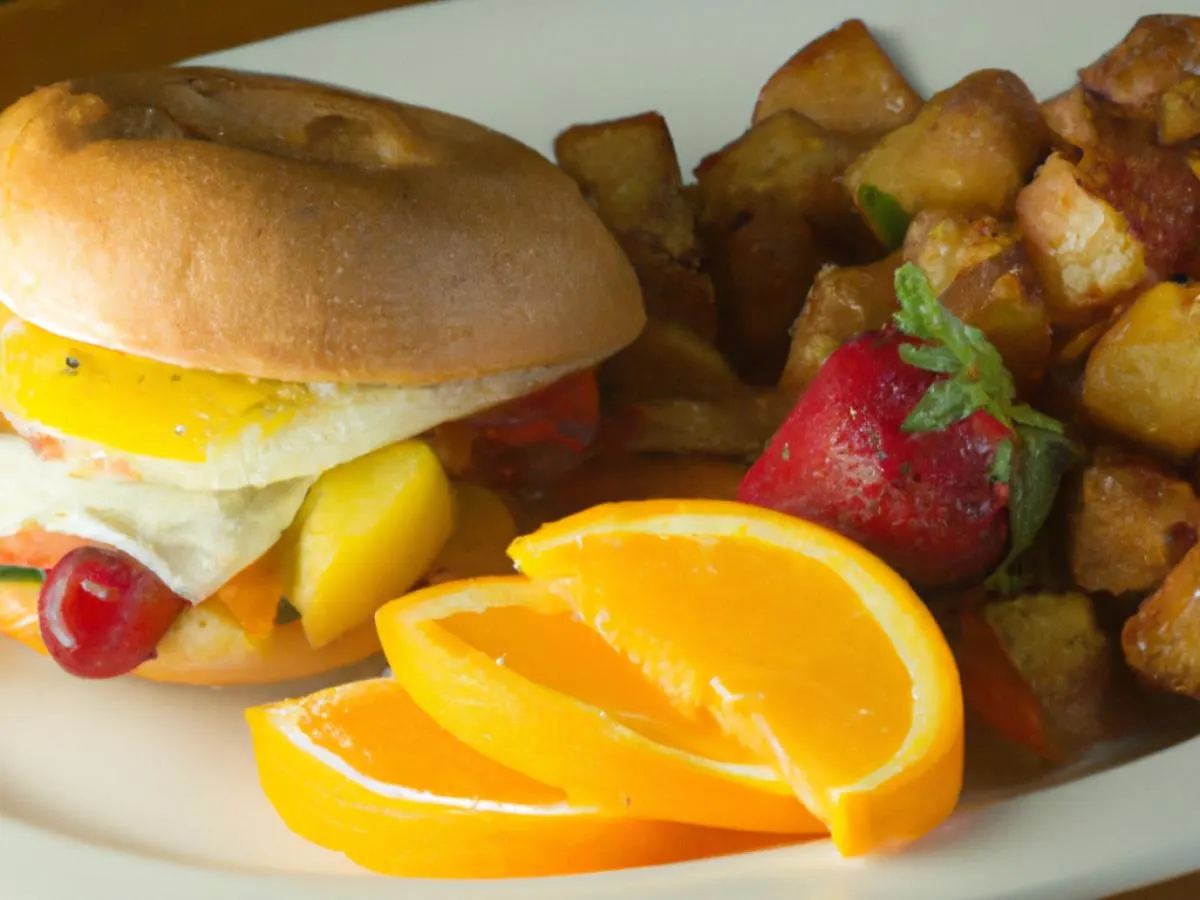 Chorizo Breakfast Sandwich With Hash Potatoes and Fresh Fruit Chorizo Breakfast Sandwich With Hash Potatoes and Fresh Fruit