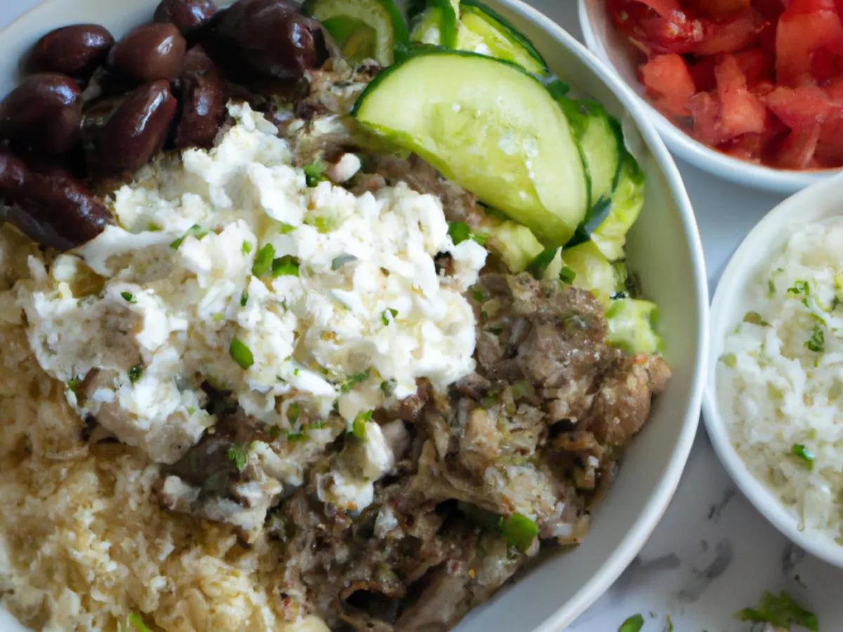Halal Greektown Bowl With Spicy Braised Lamb Halal Greektown Bowl With Spicy Braised Lamb