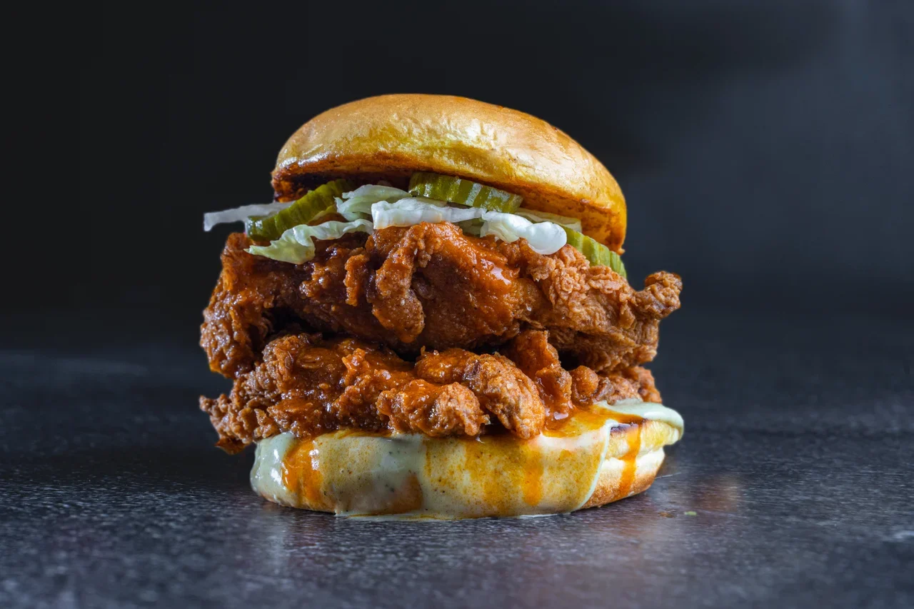 Fried Crispy Chicken Burger with Sweet Potato Fries Fried Crispy Chicken Burger with Sweet Potato Fries