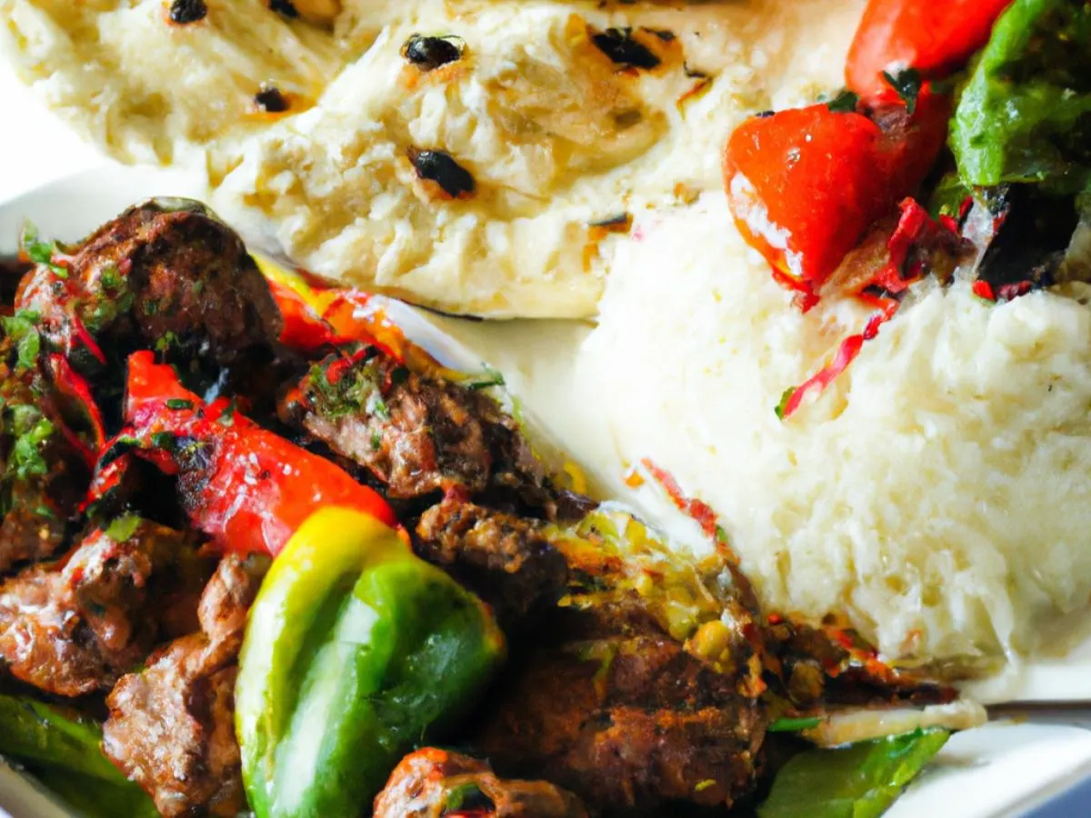 Lamb Boti Kabab and Roasted Veggies Served With Steamed White Rice and Roti Lamb Boti Kabab and Roasted Veggies Served With Steamed White Rice and Roti