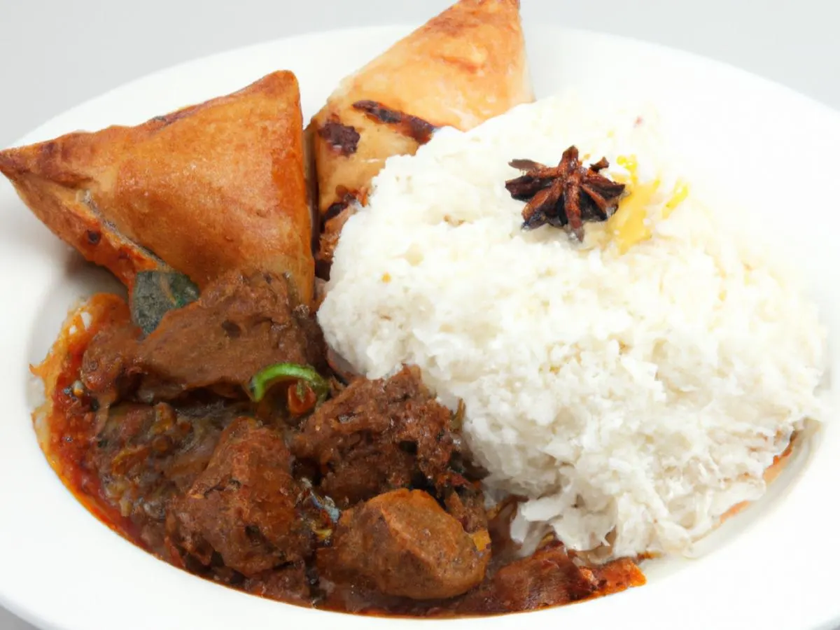 Lamb Vindaloo with Basmati Rice and Vegan Samosa Lamb Vindaloo with Basmati Rice and Vegan Samosa