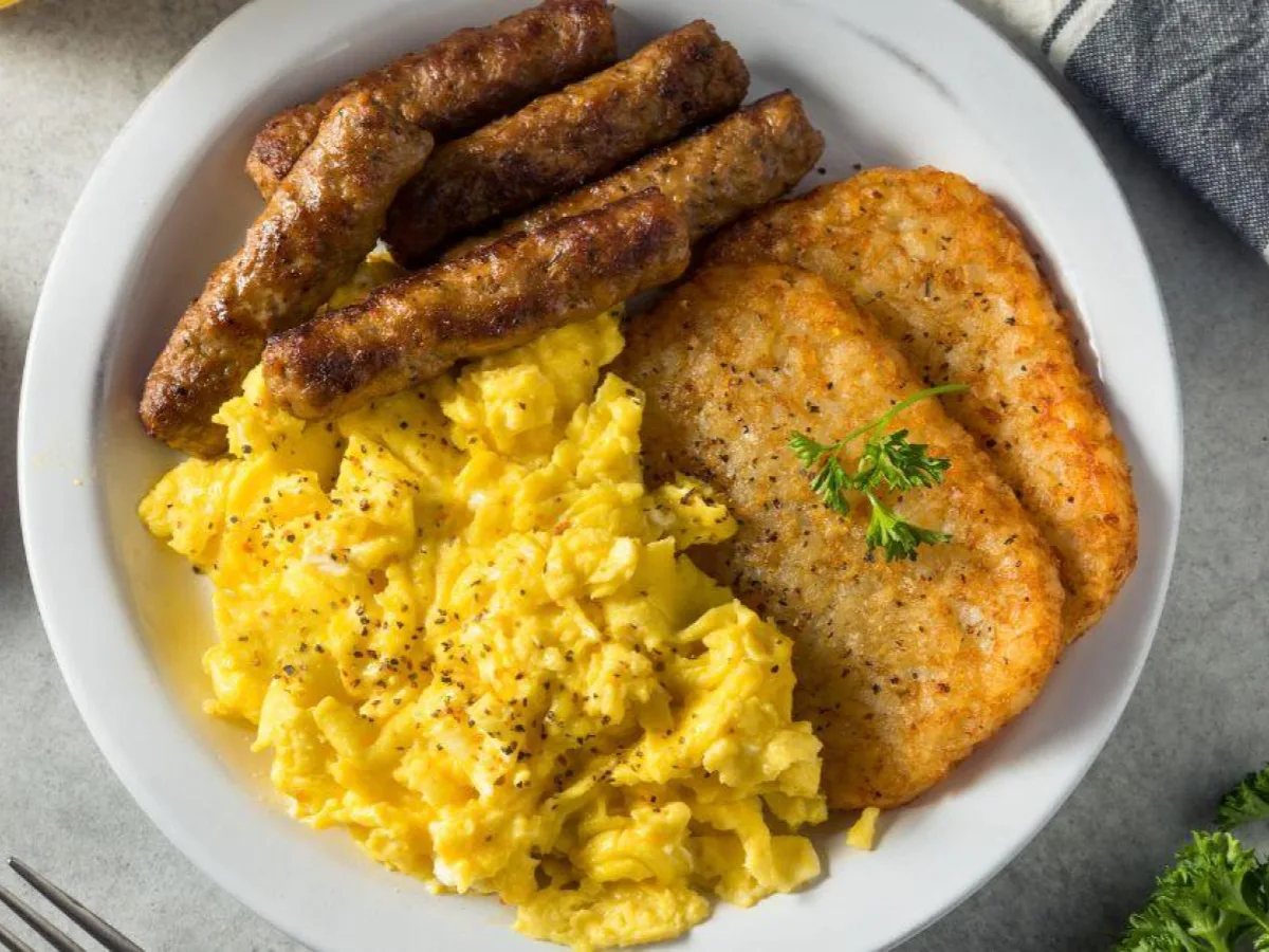 Eggs and Sausage Box with Toast and Hash