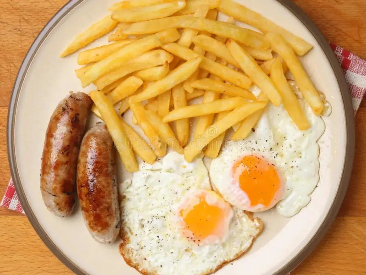 Egg Whites and Sausage Box with Fruits and Fries