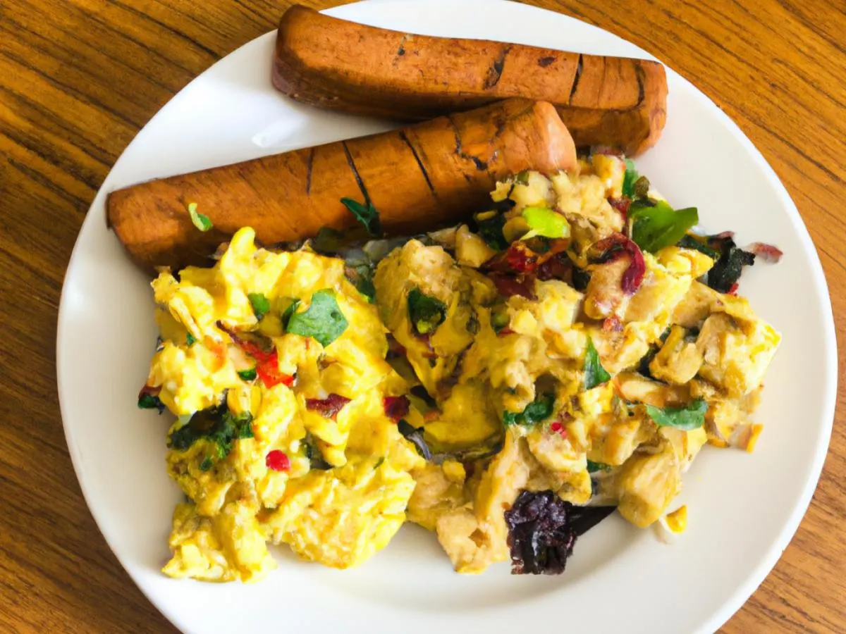 Scrambled Tofu and Vegan Sausage Box with Fruits and Fries