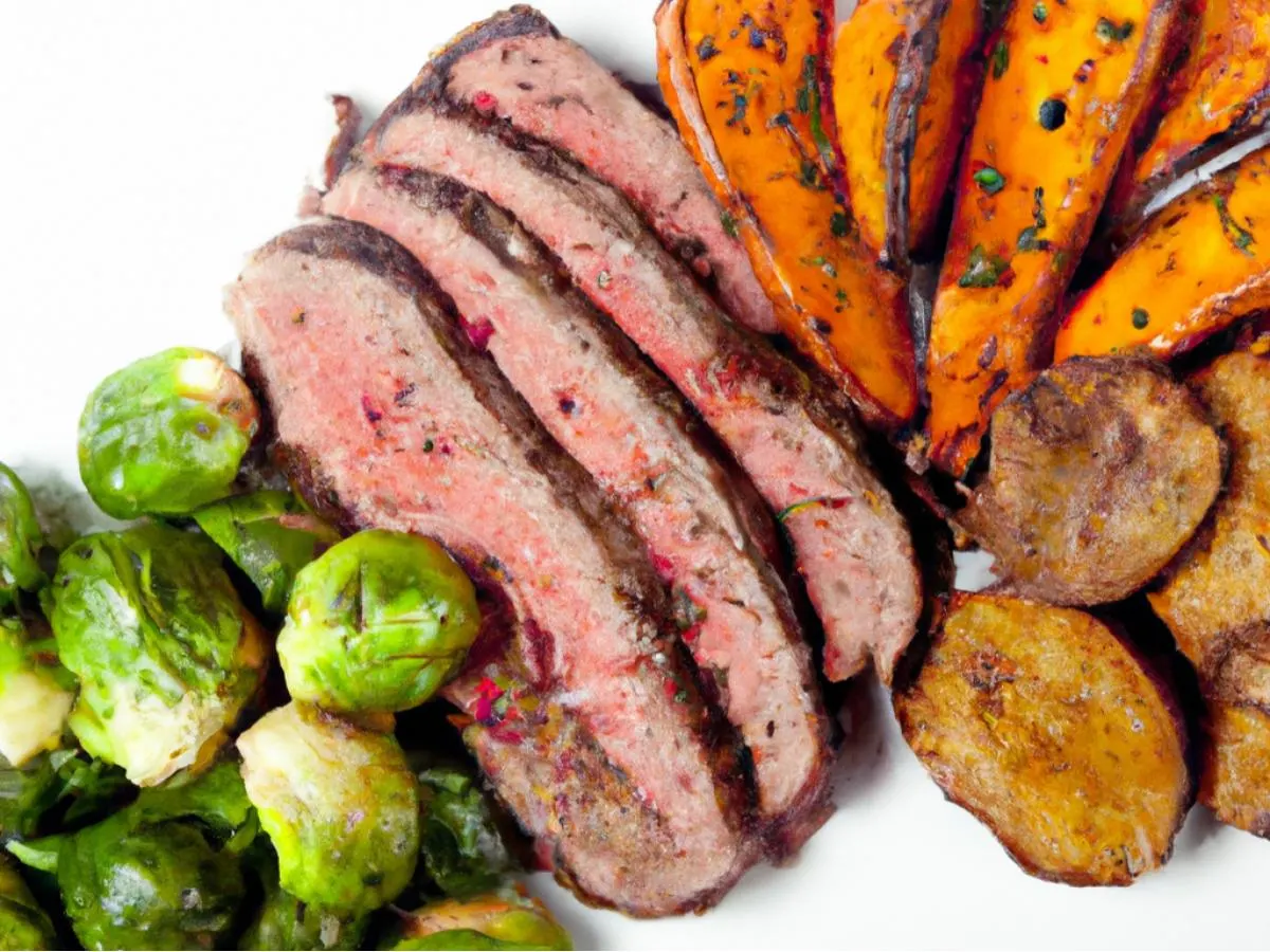 Rosemary NY Strip Steak Served with Roasted Sweet Potato & Chili Crisp Brussels Sprouts Rosemary NY Strip Steak Served with Roasted Sweet Potato & Chili Crisp Brussels Sprouts