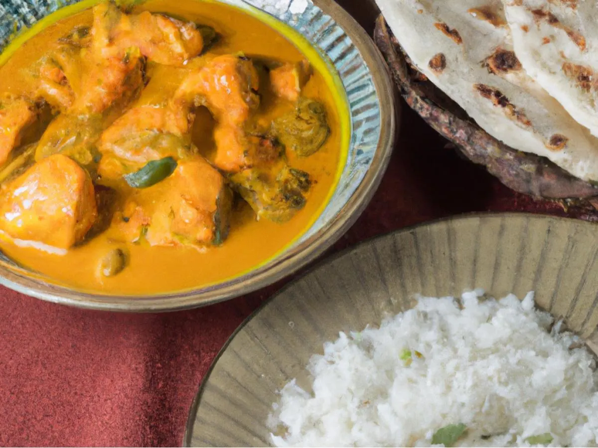 Butter Chicken with Mixed Vegetable Curry, Basmati Rice, and Naan Butter Chicken with Mixed Vegetable Curry, Basmati Rice, and Naan