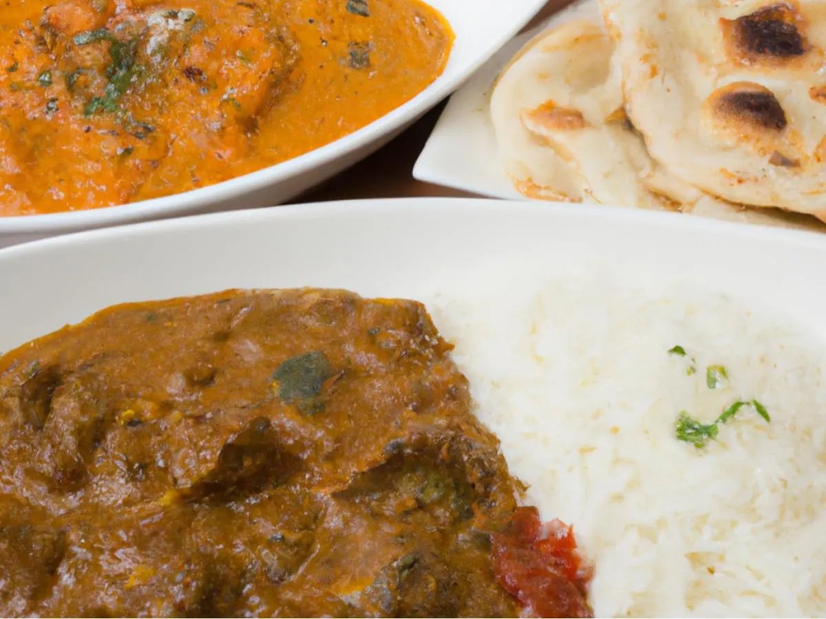 Lamb Curry with Mixed Vegetable Curry, Basmati Rice, and Naan Lamb Curry with Mixed Vegetable Curry, Basmati Rice, and Naan