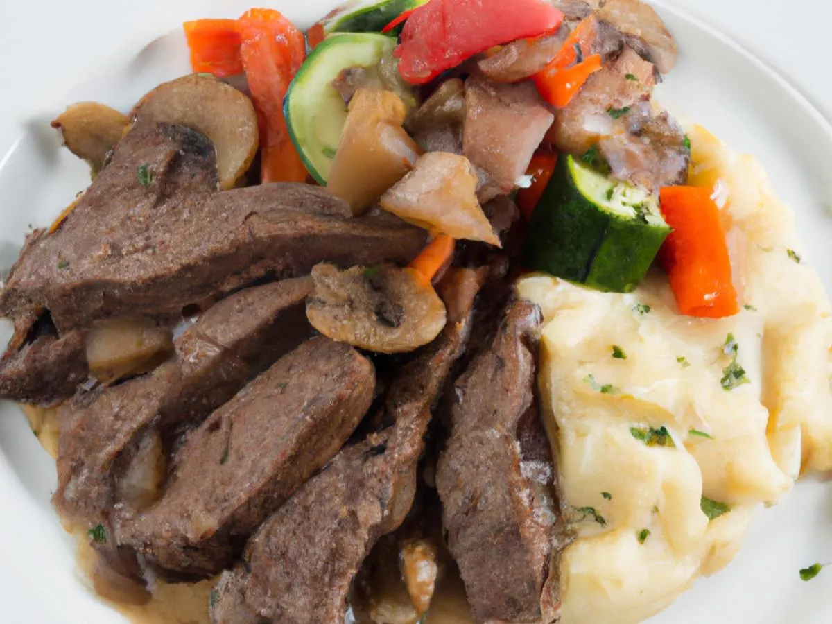 Gluten-Free Beef Stroganoff over Mashed Potatoes with Roasted Vegetables Gluten-Free Beef Stroganoff over Mashed Potatoes with Roasted Vegetables