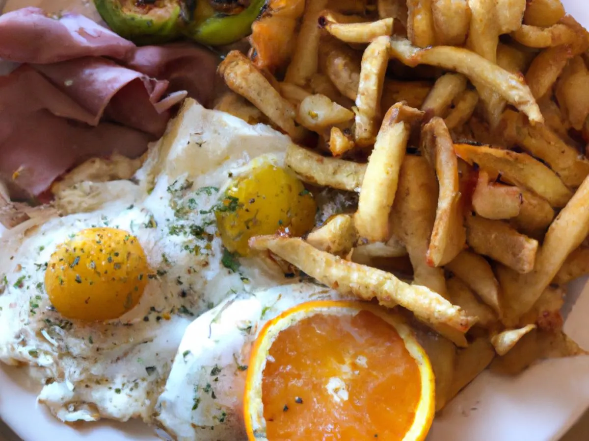 Eggs and Ham Box with Fruits and Fries