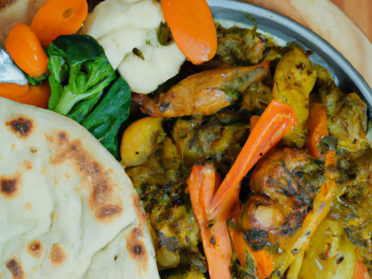 Saag Chicken served with Garlic Naan and Mixed Veggies Saag Chicken served with Garlic Naan and Mixed Veggies