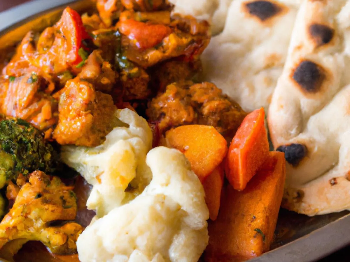 Chicken Vindaloo served with Garlic Naan and Mixed Veggies Chicken Vindaloo served with Garlic Naan and Mixed Veggies