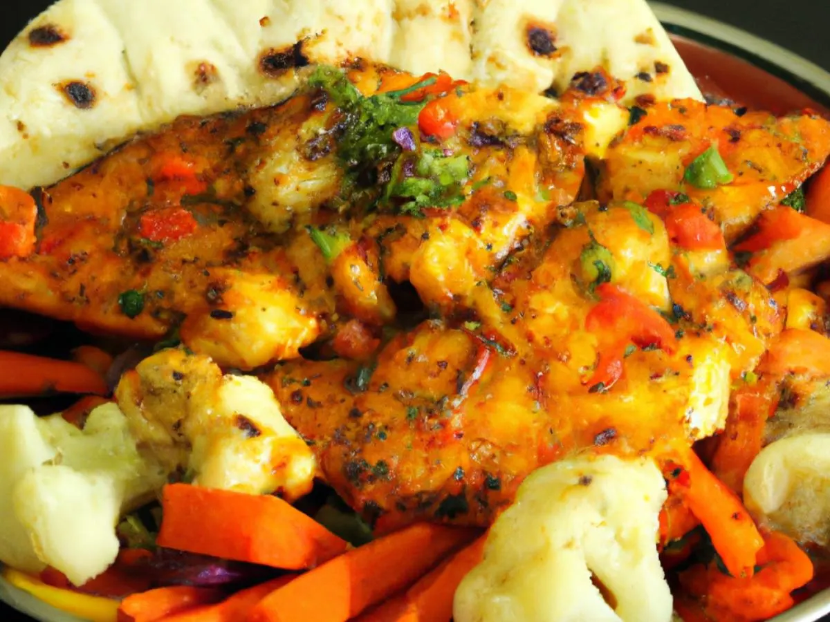 Fish Masala served with Garlic Naan and Mixed Veggies Fish Masala served with Garlic Naan and Mixed Veggies