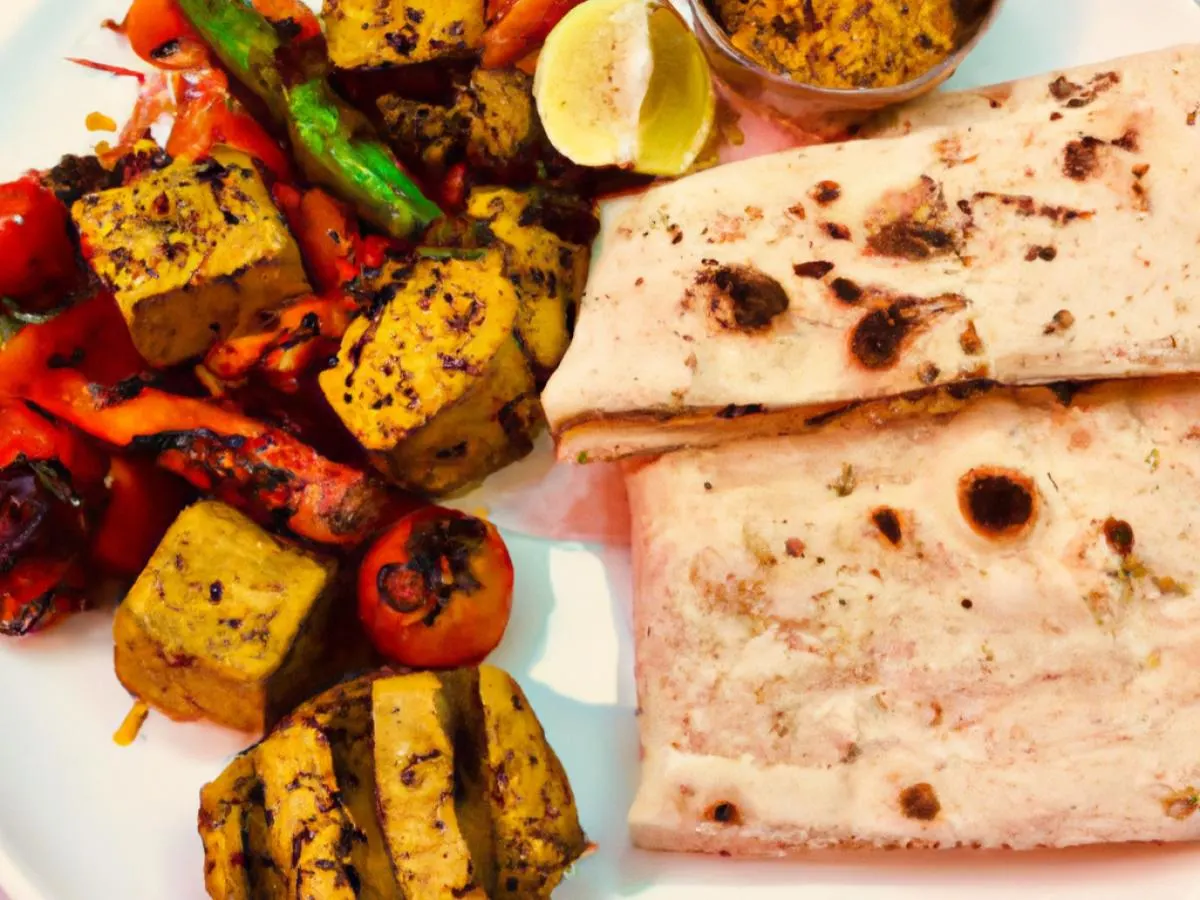 Vegan Tofu Kabab and Roasted Veggies Served With Whole Wheat Roti Vegan Tofu Kabab and Roasted Veggies Served With Whole Wheat Roti