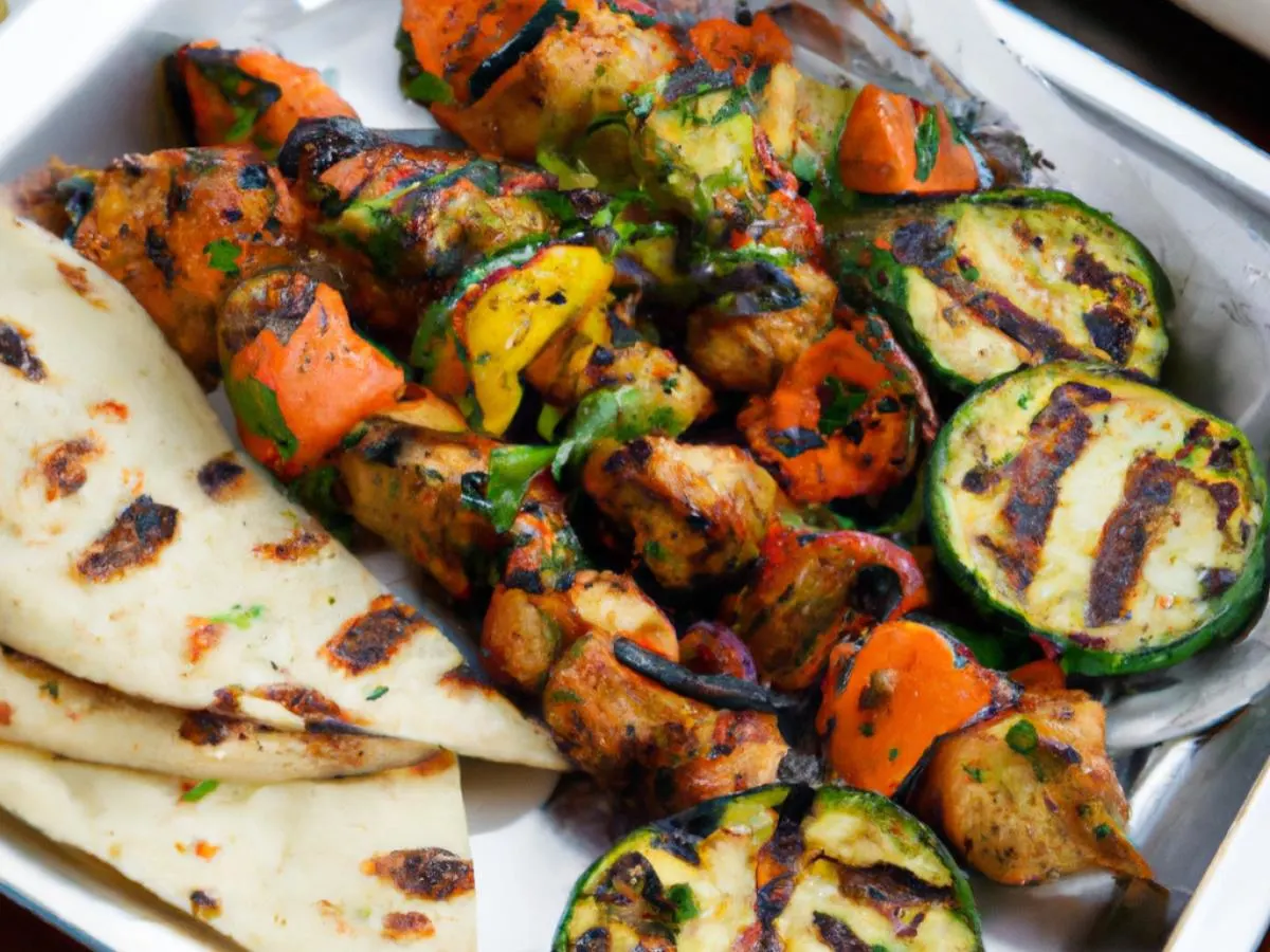 Chicken Kabab and Roasted Veggies Served With Traditional Naan Chicken Kabab and Roasted Veggies Served With Traditional Naan