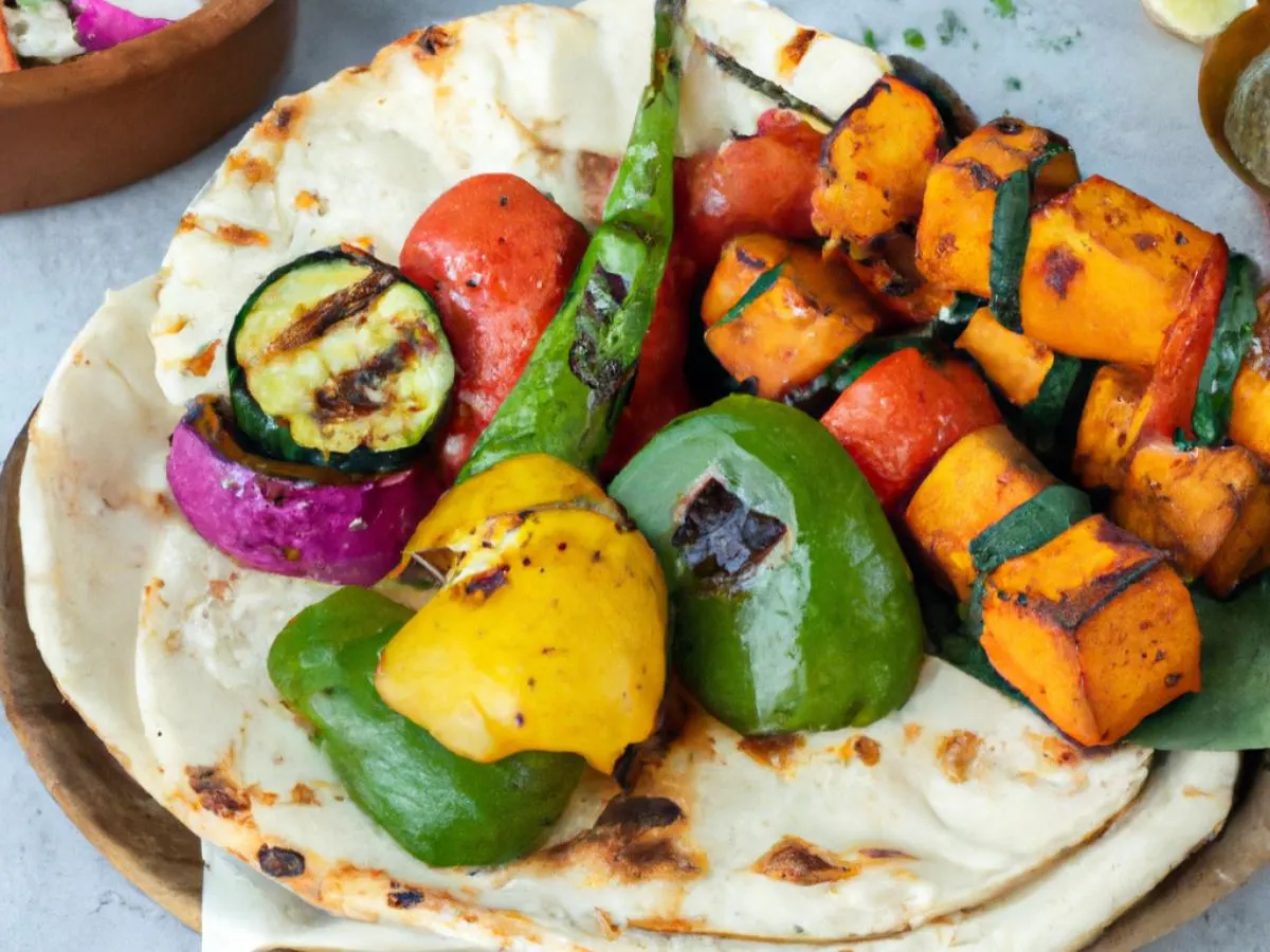 Vegetarian Paneer Tikka Kabab and Roasted Veggies Served With Traditional Naan Vegetarian Paneer Tikka Kabab and Roasted Veggies Served With Traditional Naan